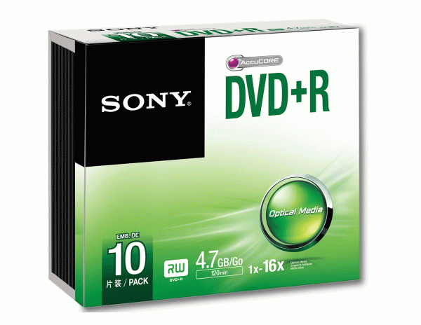 Sony DVD+R Blank Disc 10pcs with Slim Case 4.7GB 120Min 16X Recording Media