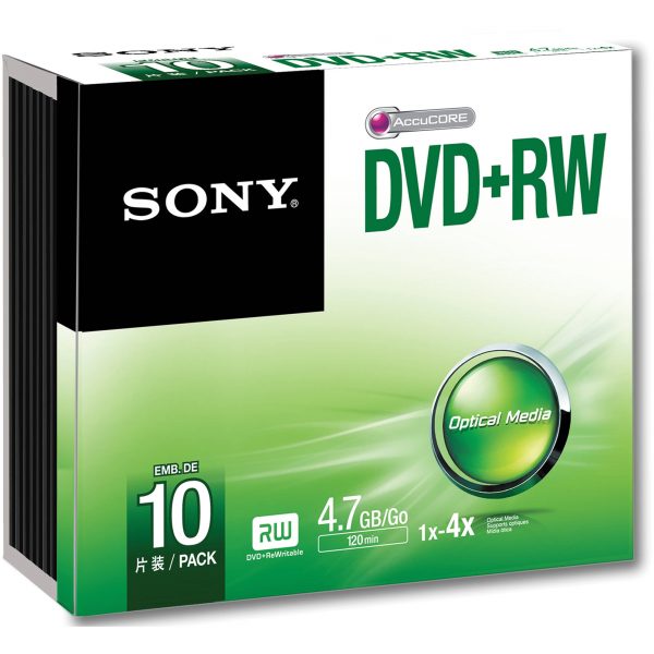 Sony DVD+RW Blank Disc 10pcs with Slim Case 4.7GB 120Min Recording Media